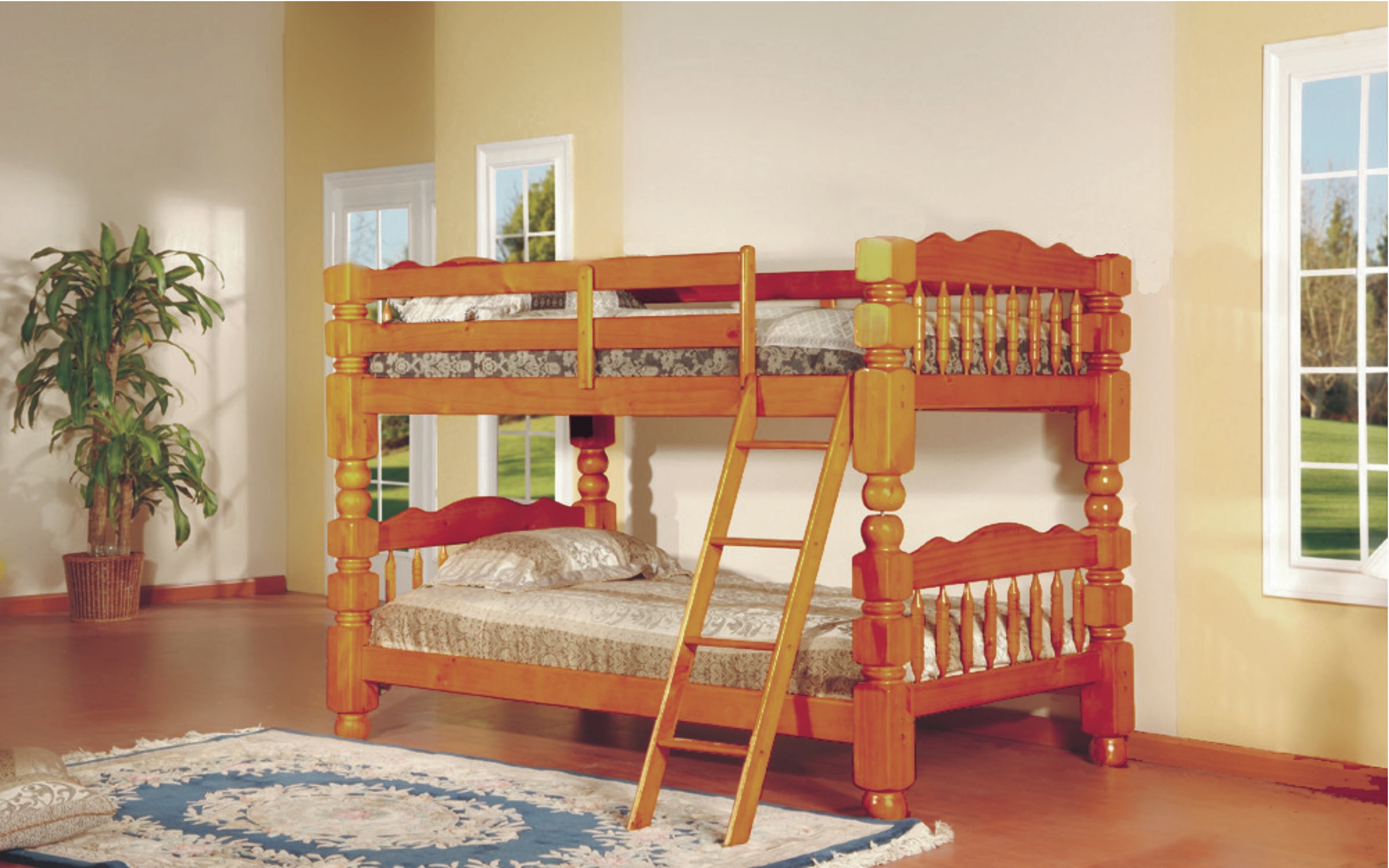 wooden bunk beds that separate